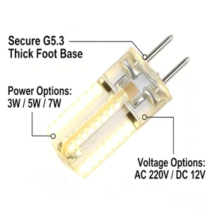 G5.3 LED Corn Bulb 3W 5W 7W AC220V DC12V 360 Beam Angle Warm White Silicone Chandelier Light