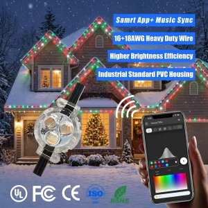 GJQ 12V 24V 36V Rgbw IP68 Outdoor Permanent Eave Christmas Lighting 30MM Smart App Controller Track Point Lights