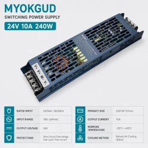 GKS 240W 24V 10A Dual Color Temperature Wireless Dimmable LED Driver 180 264V Input Slim LED Power Supply 3 Year Warranty