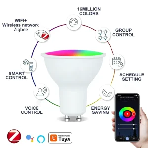 GU10 WiFi Smart LED RGB+C+W 5W Dimmable PC Lamp with App and Voice Control
