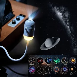 Galaxy Starry Sky Night Light Projector, 2-in-1 Portable, 12/6/24 Projection Films, 360° Adjustable Brightness