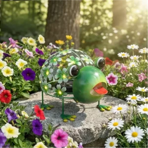 Garden Led Modern Cracked Ball Spring Animal Lamp Solar Powered Fence Lights Garden Rechargeable Warm White Light