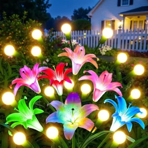 Garden Light Flowers Outdoor Waterproof Solar Lily Lights for Back Yard Pathway Patio