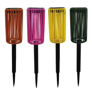 Garden Solar LED Lawn Lights with Light Sensor Rattan Stakes & Flame Effect Battery Powered Small Size Water Resistant