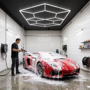 Geometric Car Washing Light 6500K Dimmable LED Honeycomb Grid Panel for Auto Detailing Garage and Workshop