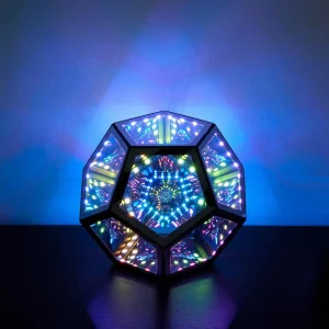 Geometric Space LED Night Light with Color-Changing Infinity Dodecahedron Mirror Design