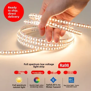 GiKo Full Spectrum Ra98 High CRI Aluminum LED Strip 12V SMD 2835 Flexible Linear Tape for Jewelry Counter Art Gallery