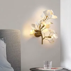 Ginkgo Leaf Iron LED Wall Lamp with Acrylic Shade Light Luxury Nordic Design for Living Room Bedroom Entrance Corridor