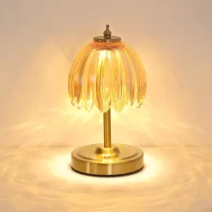 Glass LED Night Lamp with 5200mAh Rechargeable Battery, Touch Dimming and Wireless Operation