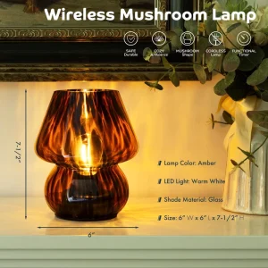 Glass Mushroom Night Lamp Wireless Table Lamp
