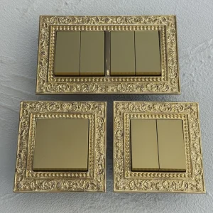 Gold Brass Wall Light Control Switch Double Universal 5-Hole German/French Socket UK 13A USB-C Dimmer 10A/20A