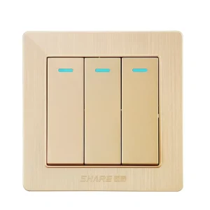 Gold Color Smart Home Switch and Socket 3 Gang 2 Way PC Panel 10A 250V Wall Switch