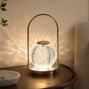 Gold Electroplated Portable Lantern Table Lamp USB Rechargeable Dimmable LED Cordless Night Light for Bedroom Home Hotel Decor