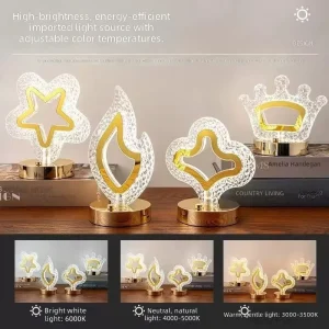 Gold Metal LED Night Lamp 3 Color Touch Table Lamp Modern Bedroom Bedside Decorative Lighting Fixture