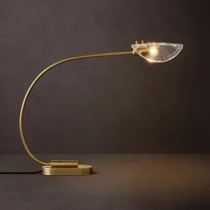 Gold Steel Hand Blown Glass Table Lamp Modern Dimmable Curved Arc Desk Light for Bedroom Living Room Home Lighting