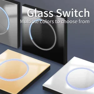 Gold Tempered Glass Panel Circular Button Wall UK Switch 1 2 3 4-Gang 1 2-Way with Type-C USB Socket and LED Light