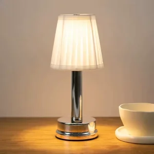 Golden Brass Touch Night Light Battery USB Rechargeable Cordless Fabric LED Desk Lamp