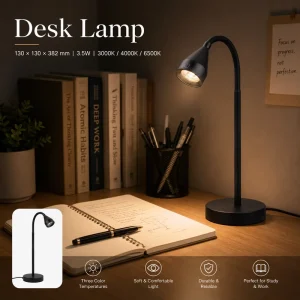 Gooseneck Desk Lamp Touch Control Table Lamp with 3.5W 3 CCT Dimmable for Bedside Table Lamp Office Task Light