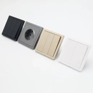 Gray PC Panel Wall Light Switch Schuko Socket EU German Standard 1/2/3 Gang 16A 250V IP20 Flush Mount