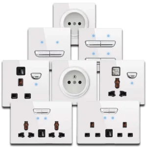 Grey Universal UK 13A Tempered Glass Minimalist Electric Wall Switch with USB Type C Socket Fan & Lamp Dimming 220 240V