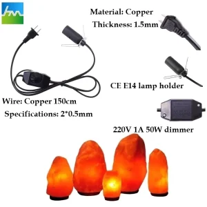 H03vvh2F DC Plug 2 Pin Power Cord Salt Lamps EU Inline Dimmer Switch E14 Bulb Holder IP11 Consumer Electronics 1.5m