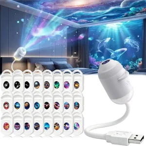 HD Smart Dynamic 5D Holographic Night Light Projector Plug and Play HD 2 in 1 Galaxy Star Projector 360 Rotating USB Powered