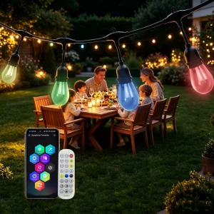 HRSYT Low Voltage DC12V DC24V S14 Acrylic Bulbs Anti fall Stormproof Waterproof LED RGBWIC Outdoor Patio String Christmas Light