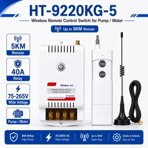 HT-9220KG-1 5KM Wireless 1-Way IP11 Remote Control Switch 40A 75-265V with External Antenna for Pump Motor