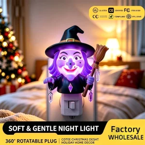 Halloween Purple Witch Broom LED Night Light Fancy Decorative Lighting 3D Character Lamp Gift Plug in Factory Direct
