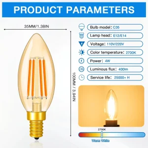 Halloween Warm White 2200K Incandescent Dimmable C35G E14 Flame Light Bulb SMD Cone Shape Clear IP44