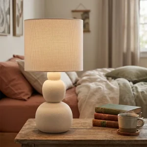 Hand Woven Shade Ceramic Gourd Shaped Table Lamp Warm Tone Desk Lamp for Living Room Study Room