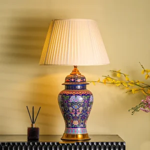 Hand painted Purple Chinoiserie Ceramic Imperial Table Lamp Jingdezhen for Living Room Bedroom Home Decor Elegant Art