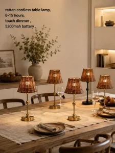 Hand woven Rattan Desk Light Portable USB Battery Operated Atmosphere Lantern Table Lamp for Restaurant Events