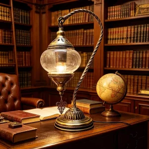 Handcrafted Antique Brass Moroccan Desk Lamp Bohemian Glass Shade Accent Table Light for Home and Restaurant Decoration