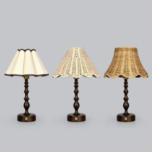 Handcrafted Modern Wood Table Lamp Rattan Shade Flexible Cordless Touch Control LED Farmhouse Design 2700K