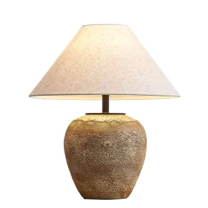 Handmade Art Ceramic Table Lamp Bedroom Sofa Side Fabric Stone Desk Lamp