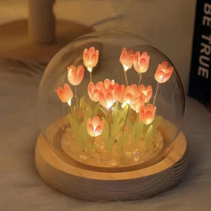 Handmade Modern Mini LED Crystal Glass Ball Lamp DIY Home Decorative Tulip Flowers Bedroom Night Light Acrylic PC Battery Powered