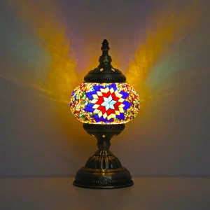 Handmade Multicolor Glass Mosaic E14 LED Table Lamp Iron Body Turkish Decoration