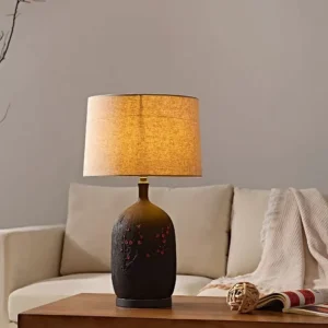Handmade Pottery Table Lamp Creative Art for Bedroom Bedside Tea Room Zen Style Cloth Table Lamp