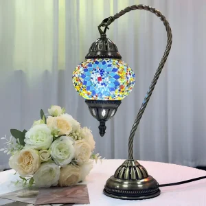 Handmade Turkish Mosaic Table Lamp Vintage Swan Neck Glass Desk Light for Bedroom Living Room Hotel Decor