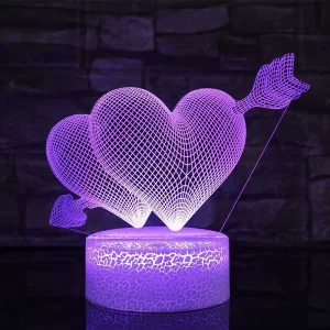Heart 3D Illusion LED Table Lamp with Crack Base, USB or Battery Powered