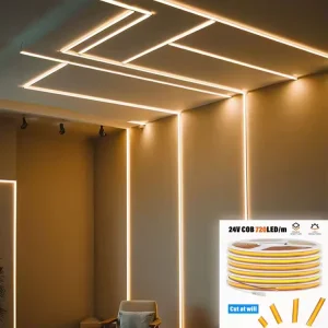 High Brightness 8mm COB Strip Light 720 Lamps Flexible Finger Line Type for 12V 24V Display Cabinets Any Cut High LED Strips