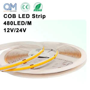 High-Density 480 LED/m COB LED Strip Light 24V 2700K Warm White Dotless Ribbon for Indoor Decoration