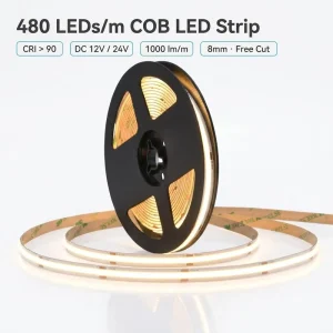 High Density 480LEDs m 12V 24V 10W m Flexible Linear Light 2700K 6500K CCT 5m roll COB LED Strip for Commercial Indoor Lighting