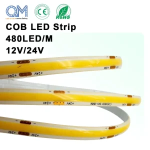 High-Density CRI90 COB LED Strip Light 24V 480 LEDs/m 2700K Warm White Linear Lighting