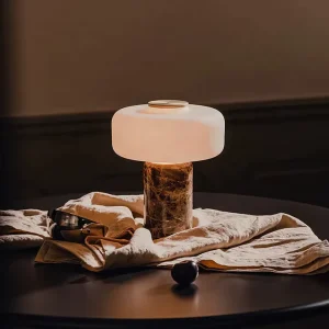 High End Designer Hotel Bedside Cordless Table Lamp with Glass Shade for Bedroom Luxury Scandinavian Marble Table Lamp