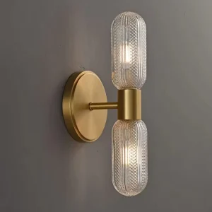 High End Natural Solid Brass Glass LED Modern Wall Lamps Nickel Natural Brass Black Finish for Bedroom Living Room