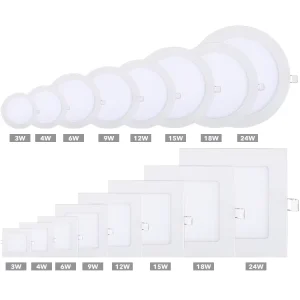 High Lumen Commercial Round Square Panel Lamp 3 6 9 12 15 18 24 W Ceiling Recessed Slim LED Panel Lighting