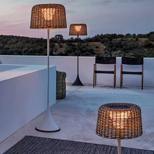 High Quality Aluminum Rattan Woven IP65 Waterproof 176CM Black and White Hotel Solar Garden Floor Lamp Street Lights