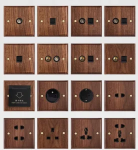 High Quality UK British Retro Style Stainless Steel Panel Wood Panel Wall Electrical Socket for Home Hotel Villa Toggle Switch